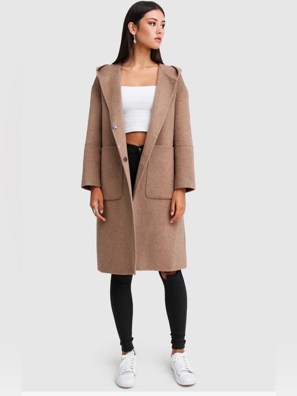 NEW Bella and Bloom Walk This Way Hooded Wool-Blend Oversized Coat in Oat, XS
